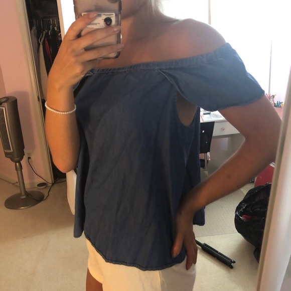 Denim Chambray Off the Shoulder J. Crew Top - Picture 2 of 4
